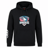 The SWFL Lady Hammerheads Club Hoodie by WRS Canterbury is a black rugby hoodie featuring the team logo with shark graphic on the chest and a white triple-stripe detail on the left sleeve.