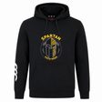 The Spartan Youth Rugby Club Hoodie by WRS Canterbury features a black hooded design with a Spartan helmet and "SPARTAN YOUTH RUGBY" text, plus a white logo on the right sleeve—ideal as a custom rugby club hoodie.
