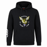 The Hornets Rugby Club 1977 Club Hoodie by Canterbury from WRS Canterbury features a black design with a "Hornets Rugby Club 1977" logo and hornet graphic on the chest, as well as a white stylized detail on the right sleeve. This custom hoodie blends classic sportswear style with unique accents, perfect for any rugby enthusiast.