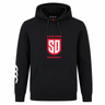 Black Legion Academy Club Hoodie by Canterbury featuring a red “LEGION SD ACADEMY” shield logo on the chest and a white custom hoodie logo on the right sleeve.