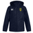 The Gotham Knights Club Vaposhield Stadium Jacket by EMB Canterbury is a navy blue sports jacket with a hood, featuring the Canterbury logo on the right chest and a yellow and green crest on the left. This water-repellent jacket is perfect for all-weather conditions.