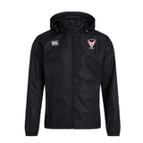 The Superior Rugby Club Vaposhield Full Zip Rain Jacket by EMB Canterbury features the club logo, Canterbury branding, and VapoShield water-resistant technology for enhanced protection.