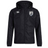 The South Orange County Raptors Club Vaposhield Full Zip Rain Jacket by Canterbury is a black hooded rugby rain jacket featuring a white EMB Canterbury logo on the right chest and the South Orange County Raptors team crest with a bird on the left chest. This water resistant jacket incorporates VapoShield technology to help keep you dry and comfortable in wet conditions.