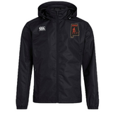 An Aging Alabama Rugby Players Club Vaposhield Full Zip Rain Jacket by Canterbury featuring a logo on the chest with an outline of Alabama and a figure with a hockey stick.