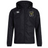 Hornets Rugby Club 1977 Club Vaposhield Full Zip Rain Jacket by EMB Canterbury is a black hooded rain jacket with a zip front, featuring the Canterbury logo on the right chest and a Hornets Rugby Club emblem with "1977" on the left chest. This water-resistant jacket is equipped with VapoShield technology to keep you comfortable and dry in wet conditions.