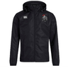 The Birmingham Iron Women’s Football Club Vaposhield Full Zip Rain Jacket by EMB Canterbury is a black hooded zip-up featuring the Canterbury logo on the right chest, team logo on the left, and VapoShield technology for water resistance.