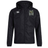 Introducing the Lewis County Elks Club VapoShield Full Zip Rain Jacket by EMB Canterbury. This black, hooded rugby rain jacket features a full-length zipper, a white Canterbury logo on the right chest, and an embroidered Elks logo with elk head detail on the left chest. Engineered with VapoShield technology from Canterbury, it offers excellent water resistance to keep you comfortable in wet conditions.