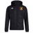 Introducing the Potomac Exiles Rugby Club Club Vaposhield Full Zip Rain Jacket by EMB Canterbury—a black full-zip rugby rain jacket featuring the Canterbury logo on the right chest and an embroidered crest with a yellow "H" and "2024" on the left chest. Crafted with VapoShield technology, this water-resistant jacket is perfect for unpredictable weather.