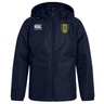 Presenting the Gotham Knights Club Vaposhield Full Zip Rain Jacket by Canterbury, this navy blue rain jacket with a hood stands out with its yellow shield emblem on the right chest and the Canterbury logo on the left chest. As part of EMB Canterbury's collection, this VapoShield jacket is water resistant, making it ideal for staying dry in wet weather.