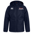 Stay dry and warm in the EMB Canterbury USA Para Powerlifting Club Vaposhield Stadium Jacket—navy blue, padded insulation, right-chest Canterbury logo, left-chest "USA Para Powerlifting" with barbell graphic.