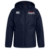 Stay dry and warm in the EMB Canterbury USA Para Powerlifting Club Vaposhield Stadium Jacket—navy blue, padded insulation, right-chest Canterbury logo, left-chest "USA Para Powerlifting" with barbell graphic.