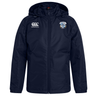 The Milwaukee Barbarians Rugby Club Vaposhield Stadium Jacket by EMB Canterbury is a navy blue padded jacket with the Canterbury logo on the right chest and a fox and football crest on the left chest.