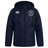 The EMB Canterbury Saint Anselm College Rugby Club Vaposhield Stadium Jacket is navy blue, padded, insulated, and features a white Canterbury logo on the right chest with a circular club crest on the left—ideal for rugby stadium wear.
