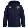 The EMB Canterbury Saint Anselm College Rugby Club Vaposhield Stadium Jacket is navy blue, padded, insulated, and features a white Canterbury logo on the right chest with a circular club crest on the left—ideal for rugby stadium wear.