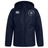Stay warm with the New Saint Andrews College Club Vaposhield Stadium Jacket by Canterbury, featuring a navy blue hooded design, zip closure, padded insulation for extra warmth, the EMB Canterbury logo on the right chest, and the New Saint Andrews RFC crest on the left chest.