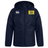 Navy blue water repellent Berkeley RFC Club Vaposhield Stadium Jacket by Canterbury with a white logo on the right chest and a yellow bear graphic patch labeled “Berkeley RFC” on the left chest.