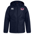 The EMB Canterbury Nebraska Rugby Referee Society Club Vaposhield Stadium Jacket is a navy blue zip-up with hood, water repellent, and features Canterbury branding with a Nebraska rugby logo—ideal for staying dry and warm at games.