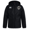 Black Canterbury ICRON Club Vaposhield Stadium Jacket with a white brand logo on the right chest and an ICRON emblem on the left chest.