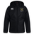 Hornets Rugby Club 1977 Club Vaposhield Stadium Jacket by EMB Canterbury, in black with a hood, showcases the Canterbury logo on the right chest and the Hornets Rugby Club emblem on the left chest. Designed with padded insulation for extra warmth, this jacket is displayed on a white background.