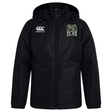 Stay warm in the Lewis County Elks Club Vaposhield Stadium Jacket by EMB Canterbury—a black zip-up hooded jacket with padded insulation, featuring the embroidered “ELKS” emblem with elk head on the left chest and the Canterbury logo on the right chest, making it a perfect rugby stadium jacket.