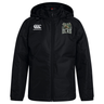 Stay warm in the Lewis County Elks Club Vaposhield Stadium Jacket by EMB Canterbury—a black zip-up hooded jacket with padded insulation, featuring the embroidered “ELKS” emblem with elk head on the left chest and the Canterbury logo on the right chest, making it a perfect rugby stadium jacket.