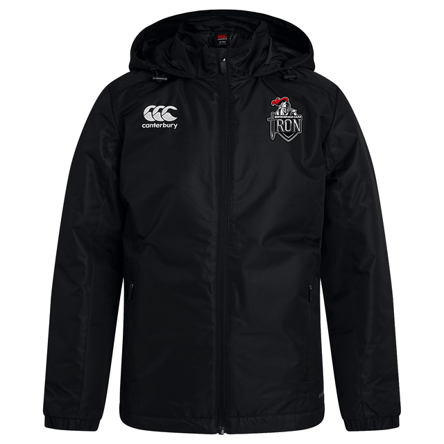The Birmingham Iron Women's Football Club Vaposhield Stadium Jacket by Canterbury features padded insulation, a front zipper, EMB Canterbury branding, and is water repellent for superior comfort in any weather.