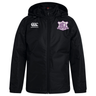 Black Canterbury Vaposhield Stadium Jacket featuring a white logo on the right chest and a Western Carolina Rugby emblem on the left chest.