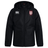 Black hooded Legion Academy Club Vaposhield Stadium Jacket by Canterbury made of water-repellent fabric, featuring an EMB Canterbury logo on the right chest and a Legion Academy logo on the left chest.