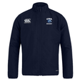 A lightweight, water-repellent navy blue Christian Brothers Academy Rugby Club Track Jacket by EMB Canterbury features "CBA RUGBY" and a stylized eye logo on the chest, keeping you comfortable and dry.