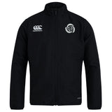 Missoula All-Maggots Club Track Jacket by EMB Canterbury—black, lightweight zip-up with a high collar, featuring a white EMB Canterbury logo on the right chest and a white spiral emblem on the left chest.