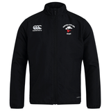 The Ventura Outlaws Rugby Club Track Jacket by Canterbury is a lightweight black zip-up jacket featuring the embossed "Canterbury" logo on the right chest and the "Ventura Outlaws Rugby" text and logo on the left chest.