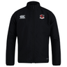 The Southern Pines Youth Rugby Club Track Jacket by EMB Canterbury is a lightweight black jacket with a shield logo on the right chest and the iconic Canterbury logo on the left, designed to be water-repellent for all-weather comfort.