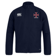 SF CDME Rugby Club Track Jacket by Canterbury in navy blue, made from lightweight material with a front zipper, featuring the EMB Canterbury and Come Rugby logos on the chest.