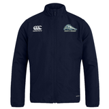 Navy blue University of New Hampshire Club Track Jacket by Canterbury, a zip-up track jacket featuring a university wildcat logo and “MEN’S RUGBY” text on the chest.