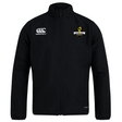 The EMB Canterbury Chicago Riot Club Track Jacket is a black lightweight zip-up jacket featuring the Canterbury logo on the right chest and the Chicago Riot club logo on the left, perfect for fans seeking stylish team gear.