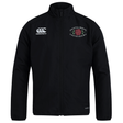 The Santa Rosa Youth Rugby Club Track Jacket by Canterbury, from EMB Canterbury, is a black lightweight jacket featuring a zip front. It displays “Santa Rosa Youth Rugby” and a rose logo on the left chest, along with the Canterbury logo on the right chest. Designed for layering, this jacket also provides water-repellent protection against unpredictable weather.