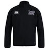Introducing the Valley Panthers Girls Rugby Club Track Jacket by EMB Canterbury—a black zip-up jacket featuring a Canterbury logo on the right chest and a “Valley of Dan High Girls Rugby” emblem on the left chest. Crafted from lightweight, water-repellent fabric, this track jacket is ideal for staying comfortable and dry in unpredictable weather.