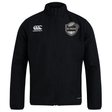 Black lightweight ICRON Club Track Jacket by Canterbury featuring a logo on the right chest and a rugby-themed team crest on the left chest.