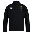 The Spartan Youth Rugby Club Track Jacket by EMB Canterbury features a zip front, white Canterbury logo, yellow Spartan emblem, and water repellent finish for comfort in any weather.