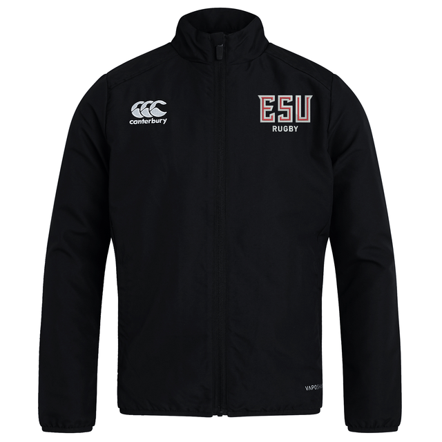 The East Stroudsburg University Club Track Jacket by Canterbury features "ESU RUGBY" embroidered on the left chest and the Canterbury logo on the right. This lightweight EMB Canterbury jacket keeps you comfortable and stylish on or off the field.