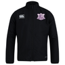 Black Western Carolina University Club Track Jacket by Canterbury featuring a white logo on the right chest and a purple and white Western Carolina Rugby emblem on the left chest.