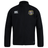 The Winchester Cannons Club Track Jacket by EMB Canterbury is black with a zip front, features a white Canterbury logo on the right chest, a colored crest logo on the left, and is made from lightweight, water-repellent material.