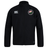 The Society of Iowa Rugby Referees Club Track Jacket by Canterbury features a sleek black design with the white EMB Canterbury logo on the right chest and a distinctive circular badge adorned with pink flowers and green leaves on the left chest. This lightweight jacket seamlessly blends style and comfort, making it an essential piece for any men’s tracksuit collection.