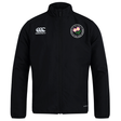 The Society of Iowa Rugby Referees Club Track Jacket by Canterbury features a sleek black design with the white EMB Canterbury logo on the right chest and a distinctive circular badge adorned with pink flowers and green leaves on the left chest. This lightweight jacket seamlessly blends style and comfort, making it an essential piece for any men’s tracksuit collection.