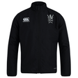 Black lightweight men’s Cal Lutheran University Club Track Jacket by Canterbury featuring a white brand logo on the right chest and a white university crest on the left chest.