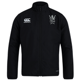 Black lightweight men’s Cal Lutheran University Club Track Jacket by Canterbury featuring a white brand logo on the right chest and a white university crest on the left chest.
