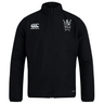 Black lightweight men’s Cal Lutheran University Club Track Jacket by Canterbury featuring a white brand logo on the right chest and a white university crest on the left chest.