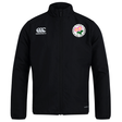 Here’s your rewritten sentence using the given product data: The Society of Iowa Rugby Referees Club Track Jacket by EMB Canterbury is a black zip-up lightweight track jacket featuring the Canterbury logo on the right chest and a circular patch with a pink flower and green leaves on the left chest.