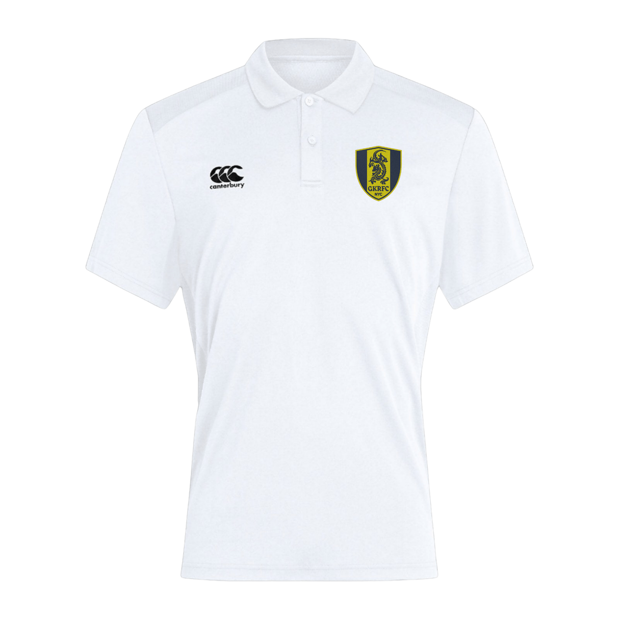 Gotham Knights Club Dry Polo by EMB Canterbury with a Canterbury logo on the right chest, a crest logo on the left chest, and featuring breathable Vapodri Technology.