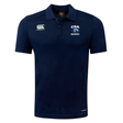 The Christian Brothers Academy Rugby Club Dry Polo by EMB Canterbury is a navy blue rugby polo shirt featuring "CBA Rugby" with the brand logo in white, crafted with quick-drying Vapodri technology for enhanced breathability.